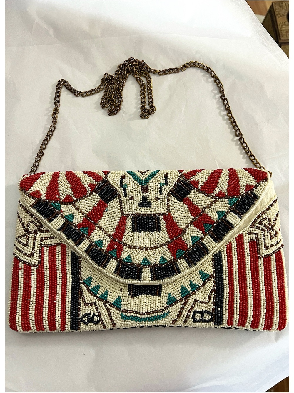 Vintage Egyptian Revival Beaded Envelope Clutch Purse